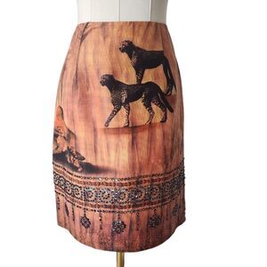 Vintage Silk Club Silk Cheetah Skirt - Size 6 Petite